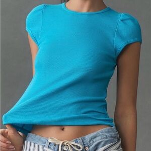 Anthropologie-T.La Bright Turquoise Cap Sleeve Top